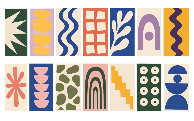 Mid century modern abstract geometric shapes set.